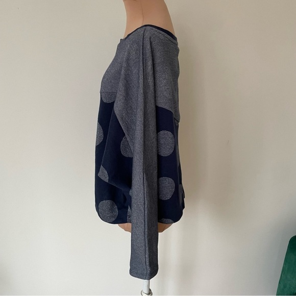 Anthropologie Postmark Polka Dot Blue Metallic Cropped Pullover Dolman Sweater L - Picture 5 of 12